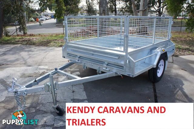 7 x 5 HEAVY DUTY HOP DIPPED GAL SINGLE AXLE BOX TRAILER WITH CAGE 