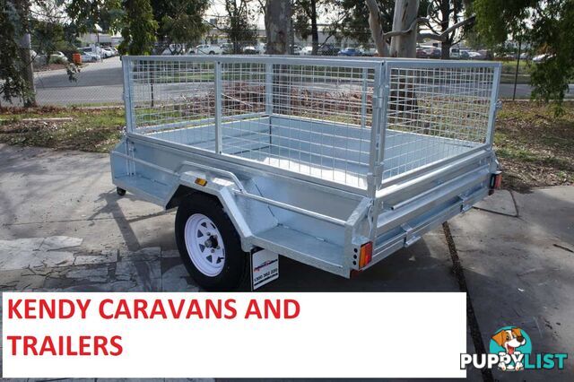 7 x 5 HEAVY DUTY HOP DIPPED GAL SINGLE AXLE BOX TRAILER WITH CAGE 