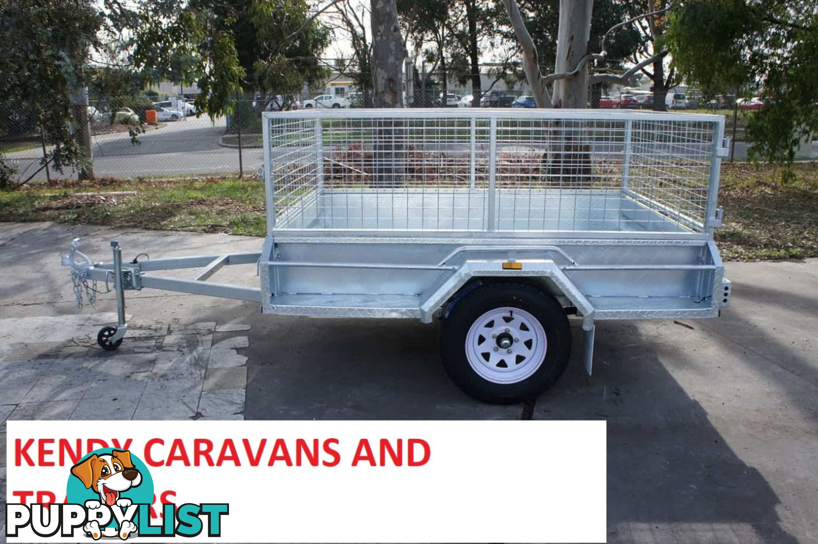 7 x 5 HEAVY DUTY HOP DIPPED GAL SINGLE AXLE BOX TRAILER WITH CAGE 