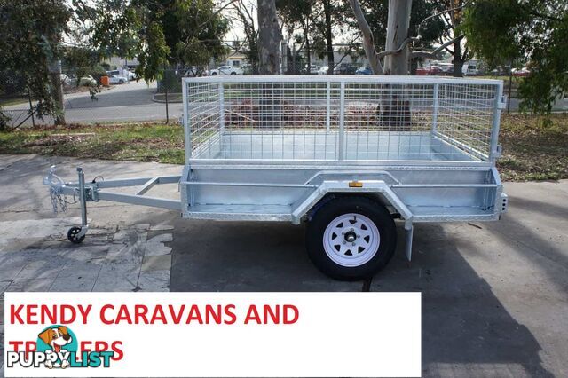 7 x 5 HEAVY DUTY HOP DIPPED GAL SINGLE AXLE BOX TRAILER WITH CAGE 