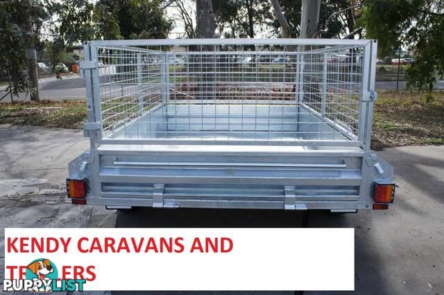 7 x 5 HEAVY DUTY HOP DIPPED GAL SINGLE AXLE BOX TRAILER WITH CAGE 