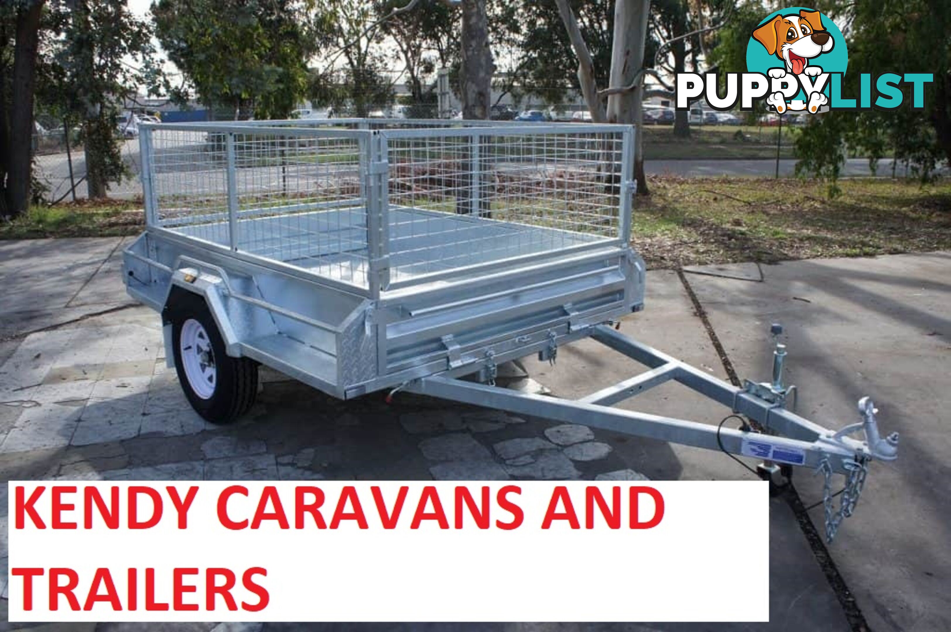 7 x 5 HEAVY DUTY HOP DIPPED GAL SINGLE AXLE BOX TRAILER WITH CAGE 