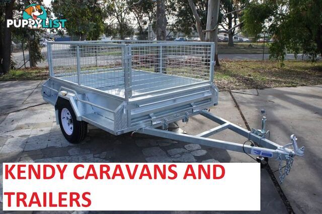 7 x 5 HEAVY DUTY HOP DIPPED GAL SINGLE AXLE BOX TRAILER WITH CAGE 