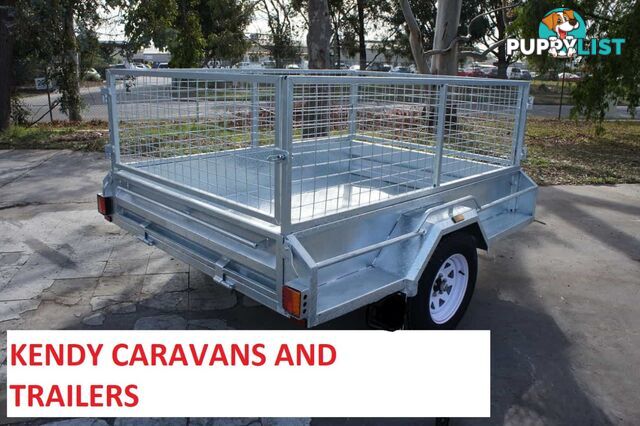 7 x 5 HEAVY DUTY HOP DIPPED GAL SINGLE AXLE BOX TRAILER WITH CAGE 