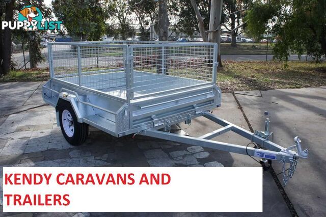 7 x 5 HEAVY DUTY HOP DIPPED GAL SINGLE AXLE BOX TRAILER WITH CAGE 