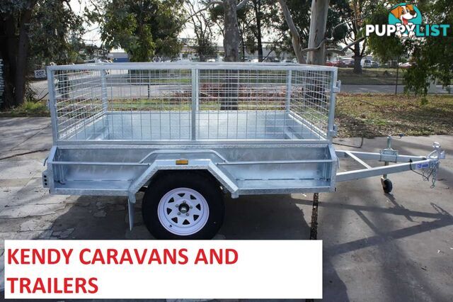 7 x 5 HEAVY DUTY HOP DIPPED GAL SINGLE AXLE BOX TRAILER WITH CAGE 