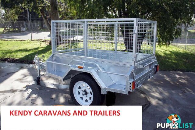 5 x 3 HEAVY DUTY HOT DIPPED GAL BOX TRAILER WITH CAGE SINGLE AXLE ATM 750 kg