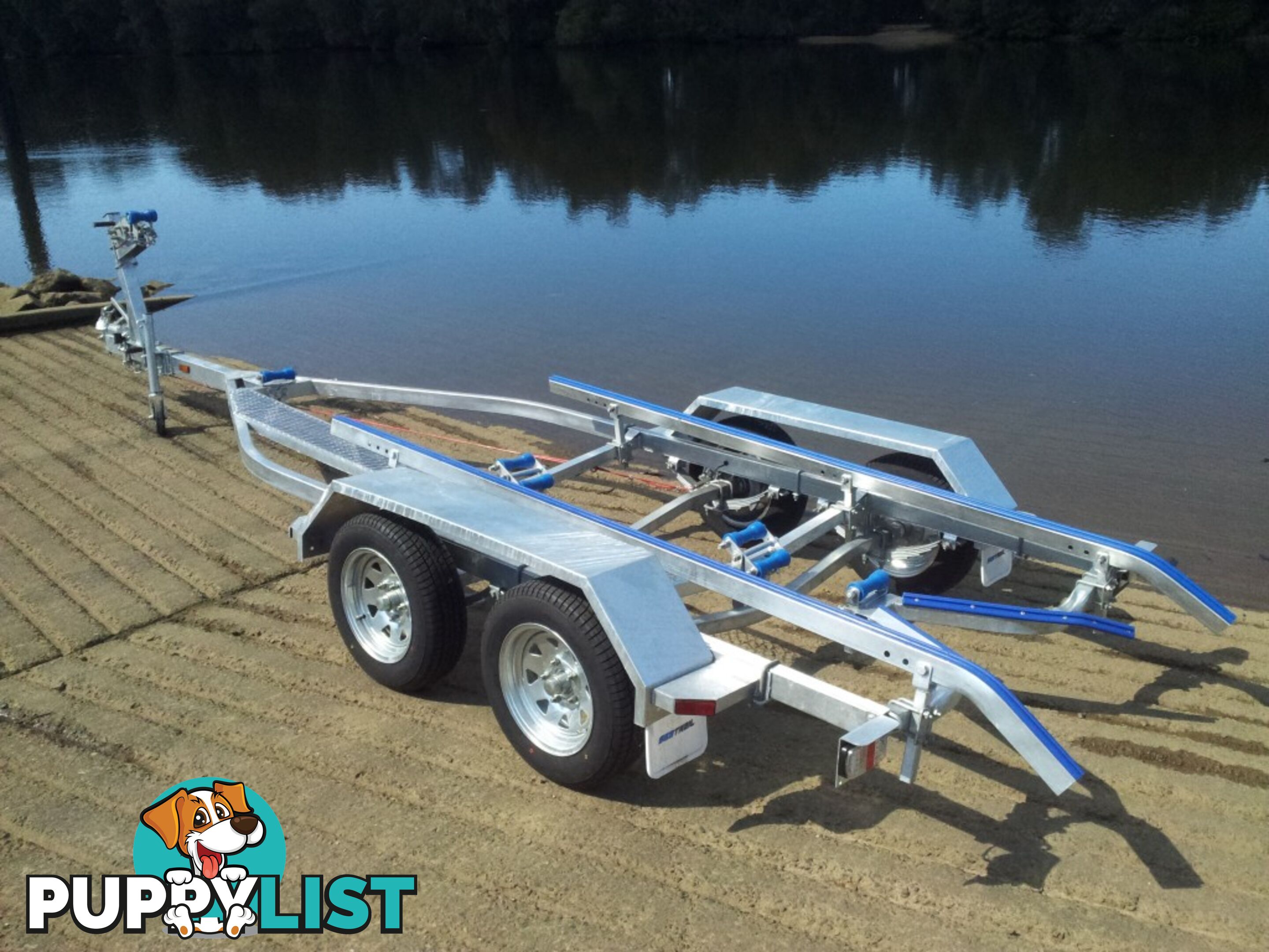 GAL BOAT TRAILER TO SUIT UP TO 5.7 mt ALUMINIUM HULL TANDEM AXLE TARE 380 kg ATM 1598 kg BRAKED