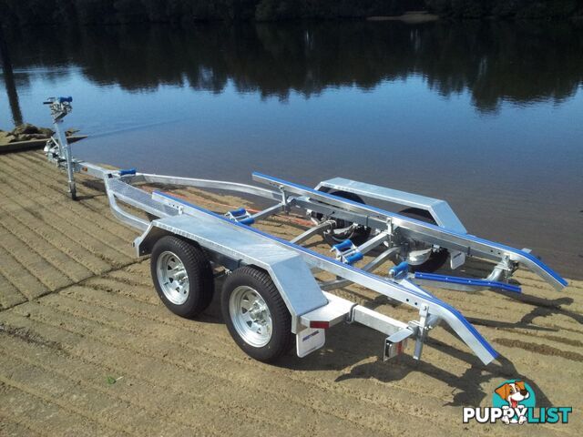 GAL BOAT TRAILER TO SUIT UP TO 5.7 mt ALUMINIUM HULL TANDEM AXLE TARE 380 kg ATM 1598 kg BRAKED