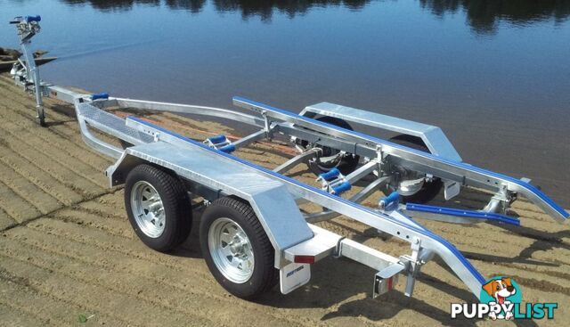 GAL BOAT TRAILER TO SUIT UP TO 5.7 mt ALUMINIUM HULL TANDEM AXLE TARE 380 kg ATM 1598 kg BRAKED