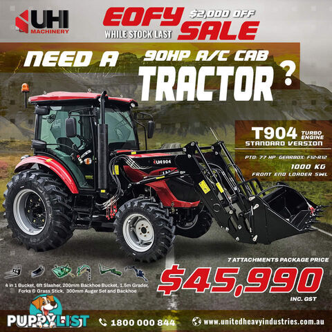 NEW UHI 90HP TRACTOR WITH 7 ATTACHMENTS (WA ONLY)