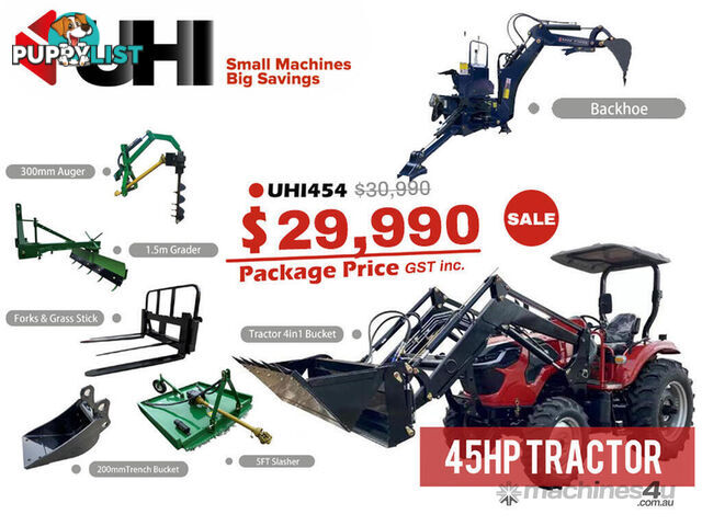 NEW UHI 45HP 4WD TRACTOR WITH 7 ATTACHMENTS, (WA ONLY)