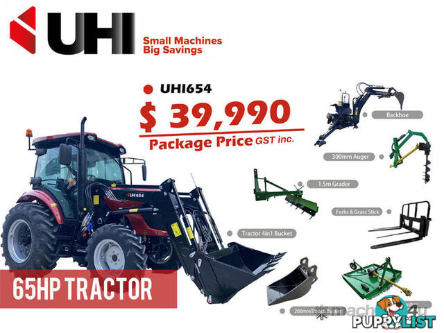 NEW UHI 65HP CAB TRACTOR WITH 7 ATTACHMENTS (WA ONLY)