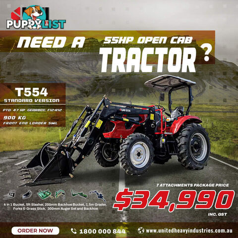 NEW UHI 55HP TRACTOR WITH 7 ATTACHMENTS, (WA ONLY)