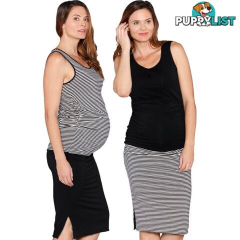 Reversible Maternity Skirt in Black/ Stripes