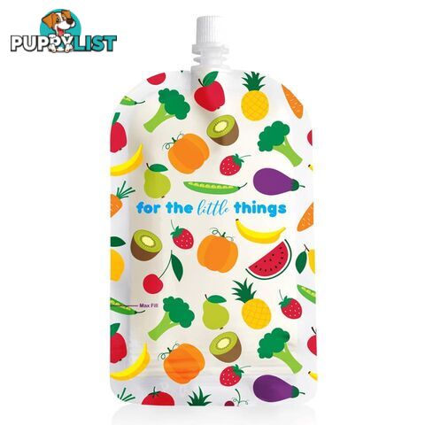 Sinchies fruit and vegetable print 200ml top spout reusable food pouches packs of 5, 10 or 20