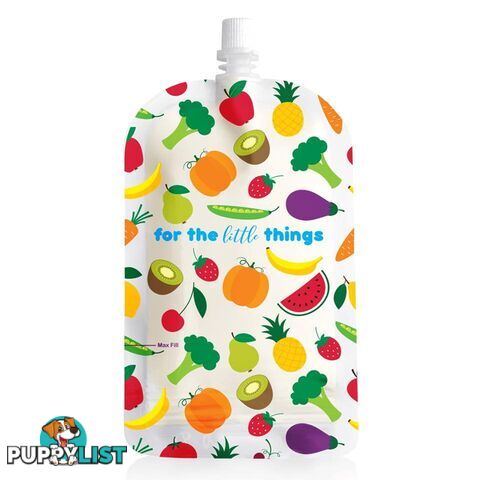 Sinchies fruit and vegetable print 200ml top spout reusable food pouches packs of 5, 10 or 20