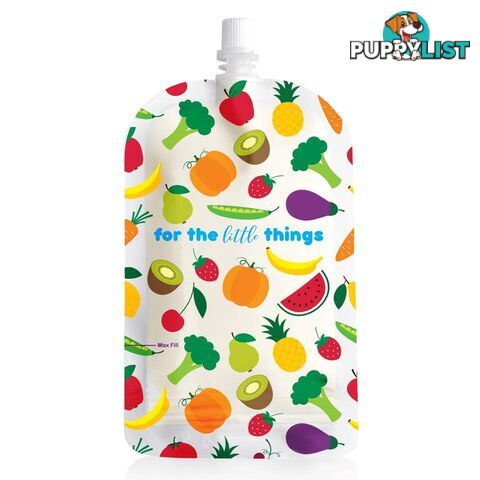 Sinchies fruit and vegetable print 200ml top spout reusable food pouches packs of 5, 10 or 20