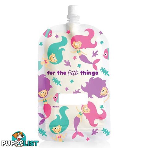 Sinchies mermaid print 200ml top spout reusable food pouches packs of 5, 10 or 20