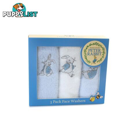 Peter Rabbit 'Hop Little Rabbit' 3 Pack Face Washers - Blue