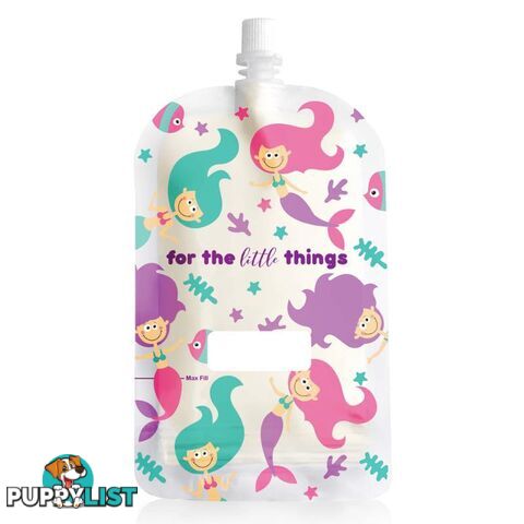 Sinchies mermaid print 200ml top spout reusable food pouches packs of 5, 10 or 20