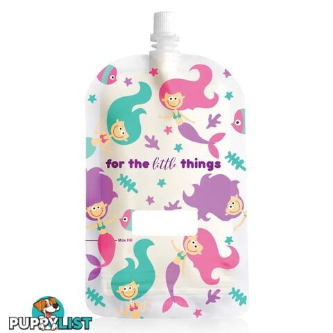 Sinchies mermaid print 200ml top spout reusable food pouches packs of 5, 10 or 20