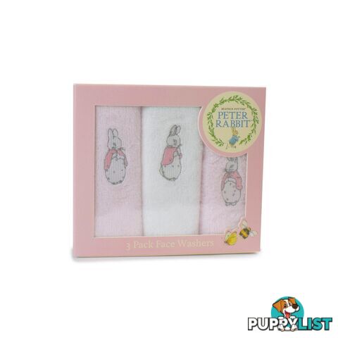 Peter Rabbit 'Hop Little Rabbit' 3 Pack Face Washers - Pink