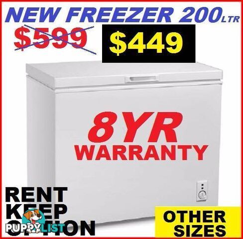 Freezer Chest New 200Ltr. 8 YEAR WARRANTY. ALL SIZES AVAILABLE.