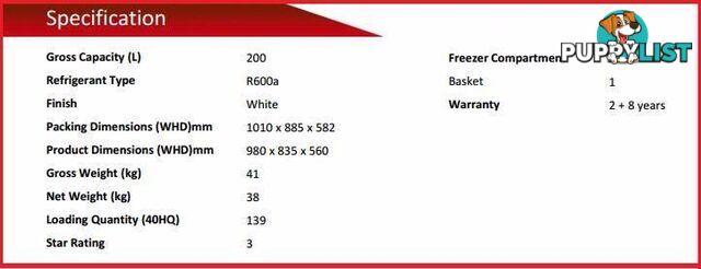 Freezer Chest New 200Ltr. 8 YEAR WARRANTY. ALL SIZES AVAILABLE.