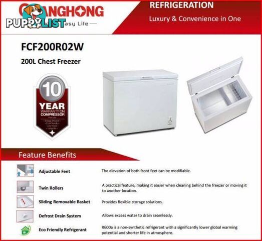 Freezer Chest New 200Ltr. 8 YEAR WARRANTY. ALL SIZES AVAILABLE.