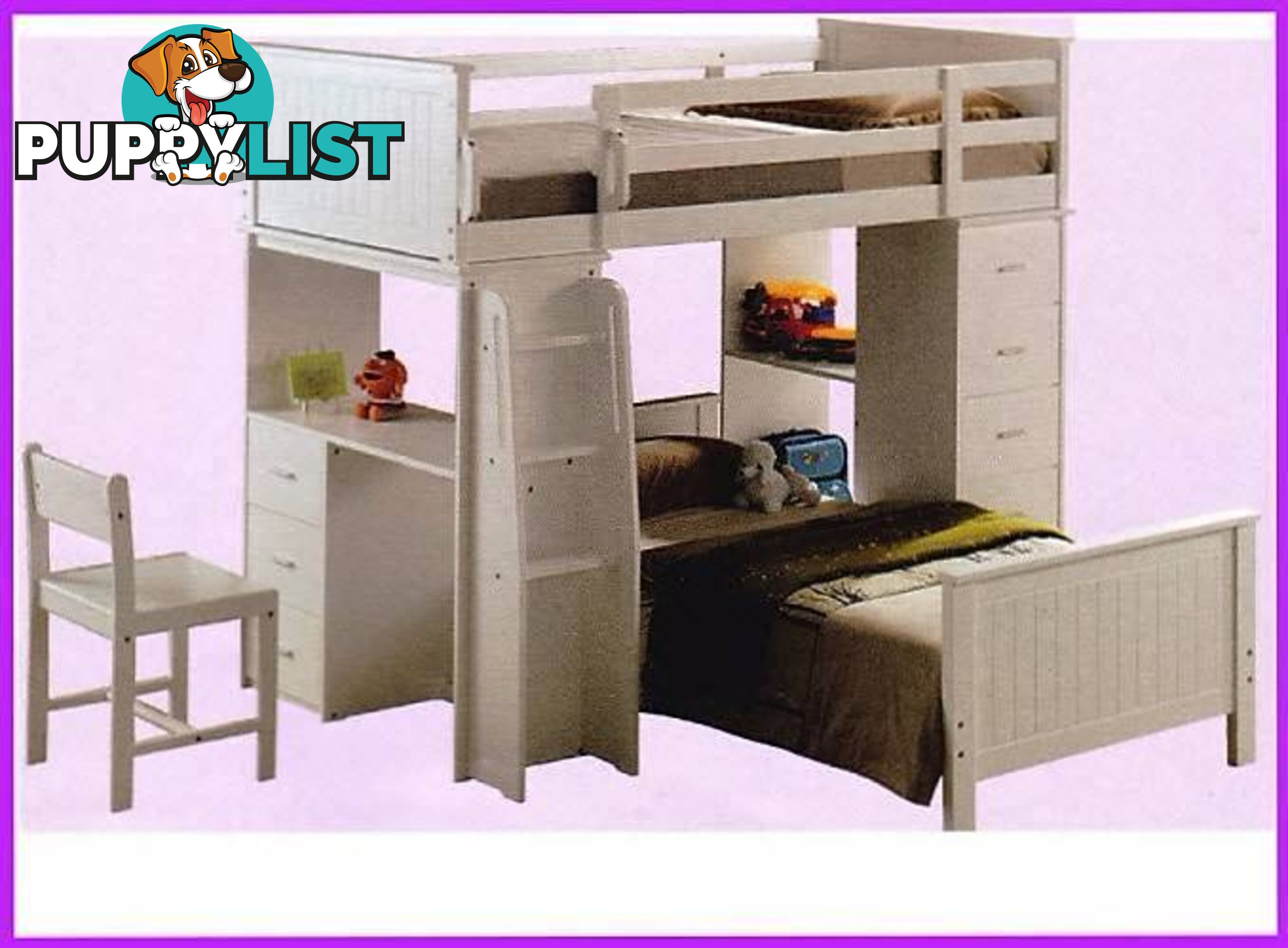 NEW BUNK LOFT BED TWO SINGLE BEDS WITH DESK AND DRAWERS