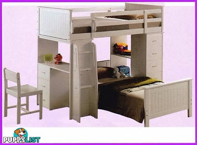 NEW BUNK LOFT BED TWO SINGLE BEDS WITH DESK AND DRAWERS