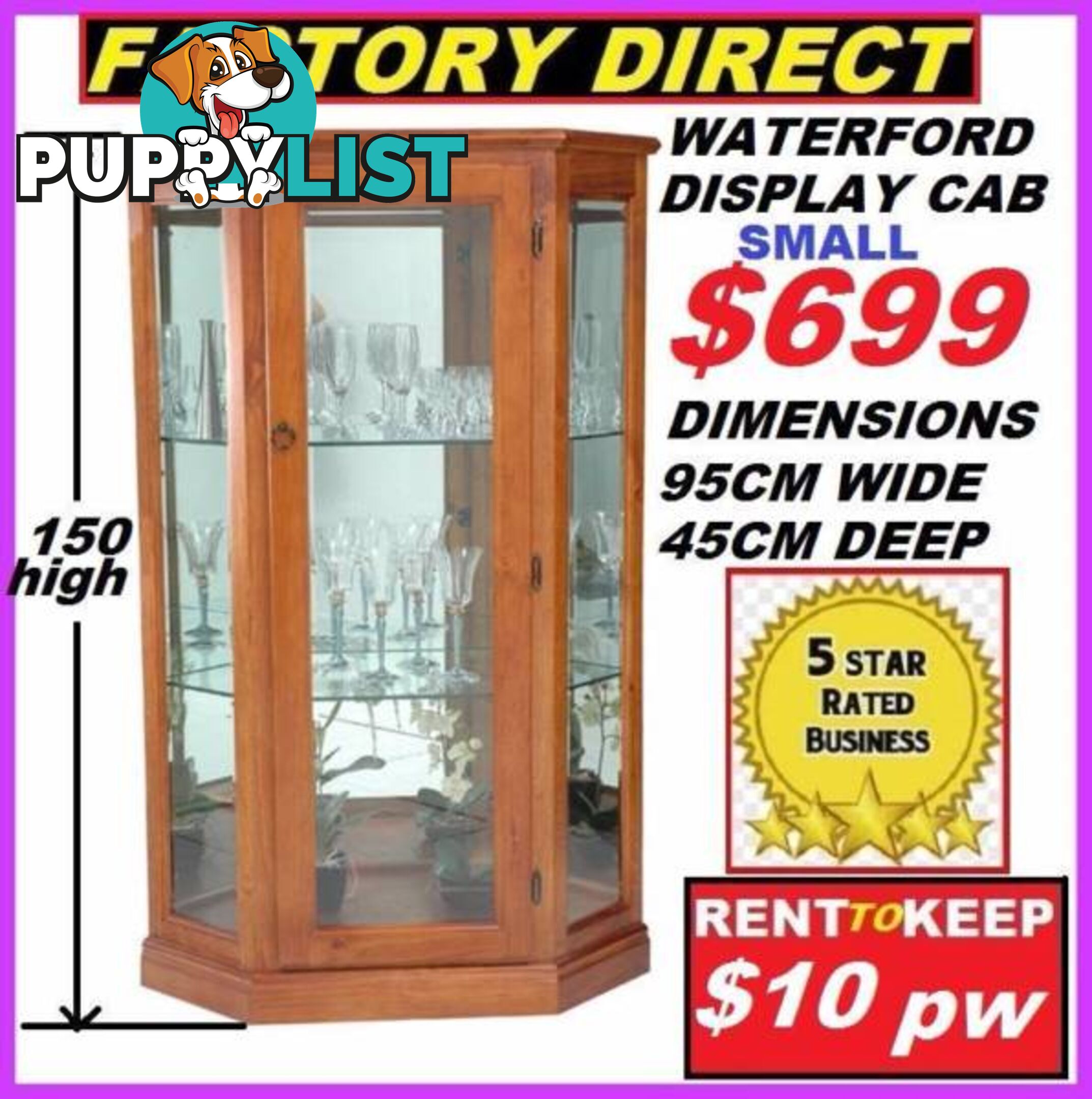 New Display Cabinet Cash $699 Or RENT TO KEEP For $10 P/W