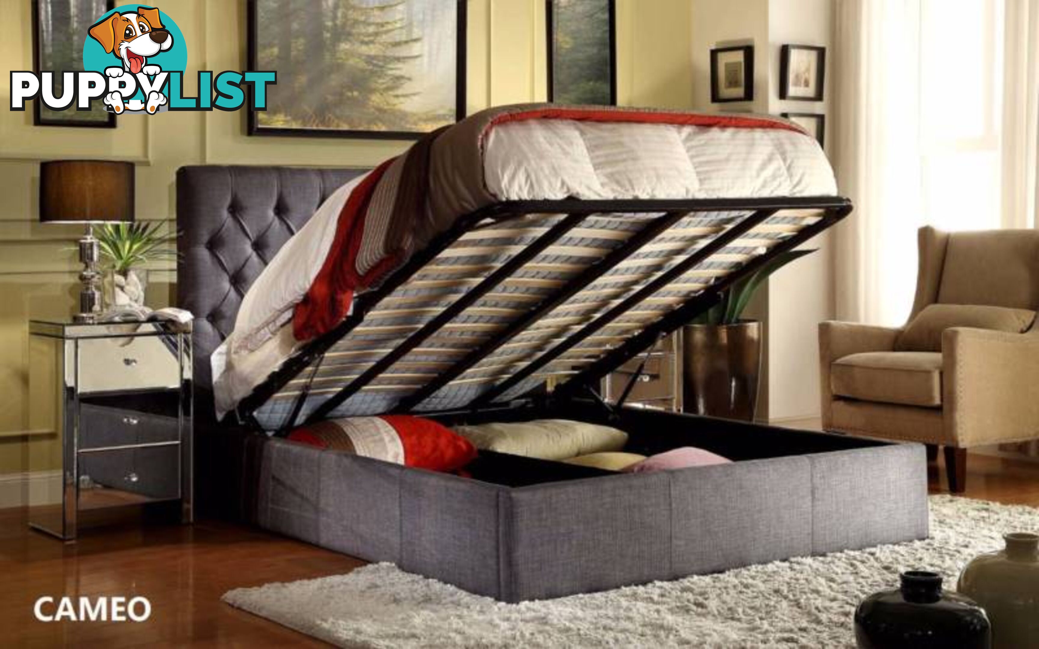 NEW Queen, King Gas Lift Bed Frame With Storage. RENT $14.15 PW.