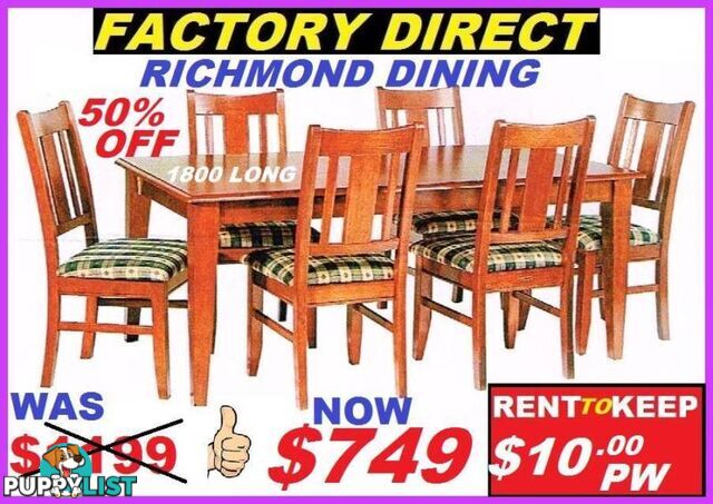 New Dining Suite 7 Piece. Cash $749 Or RENT TO KEEP $10 PW.