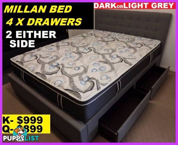 NEW Queen Bed Drawers Under $899. RENTAL $10.60 PW. King $11.80PW