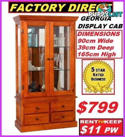 New Display Cabinet With 4 Drawers 2 Doors. RENT TO KEEP $11PW