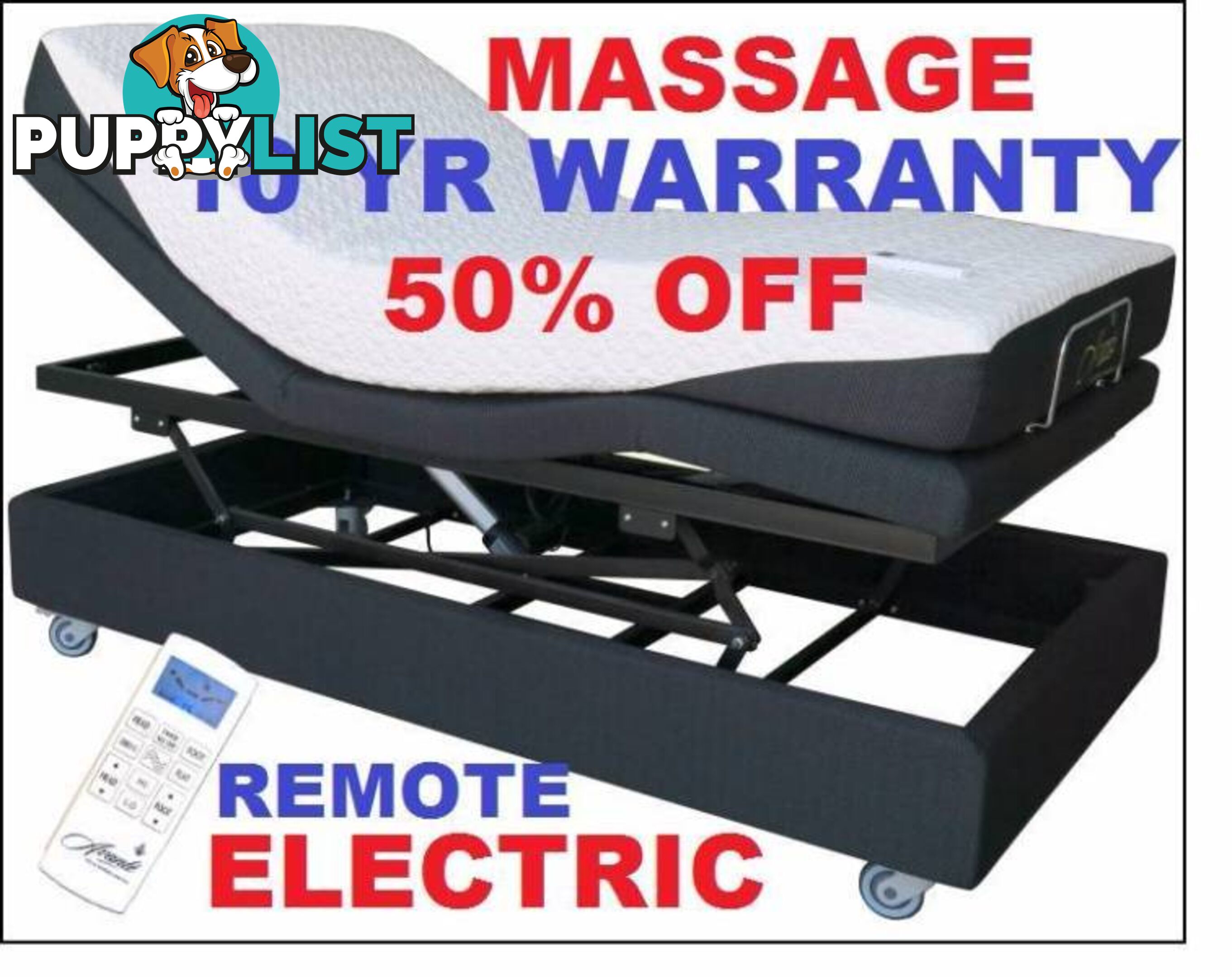 NEW ELECTRIC LIFT BED REMOTE+MASSAGE+MATTRESS. RENT $32.85PW