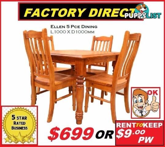 New Dining suite 5 piece chunky solid timber $699. Rent $7.50PW