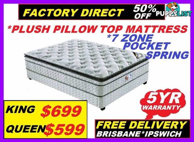 NEW QUEEN MATTRESS, KING 7 Zone Pocket Spring. RENT $8.85 PW.