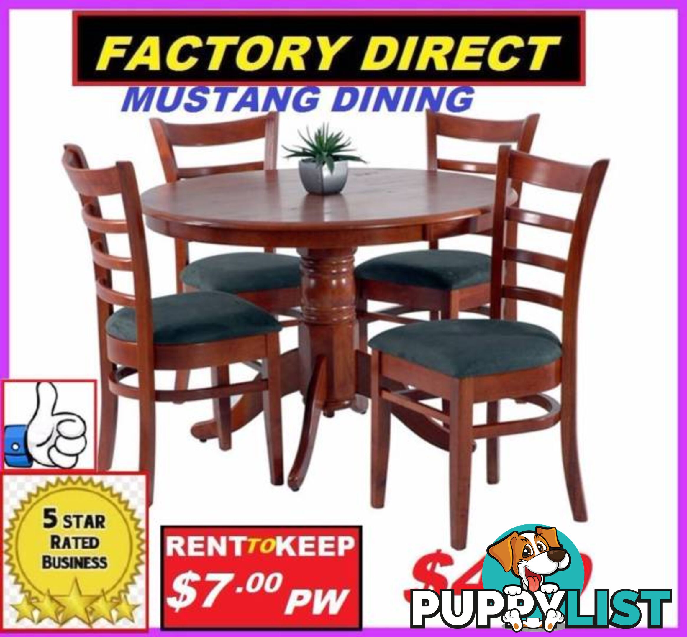 NEW Dining Suite 5 Piece Round Table High Back Chairs $499.