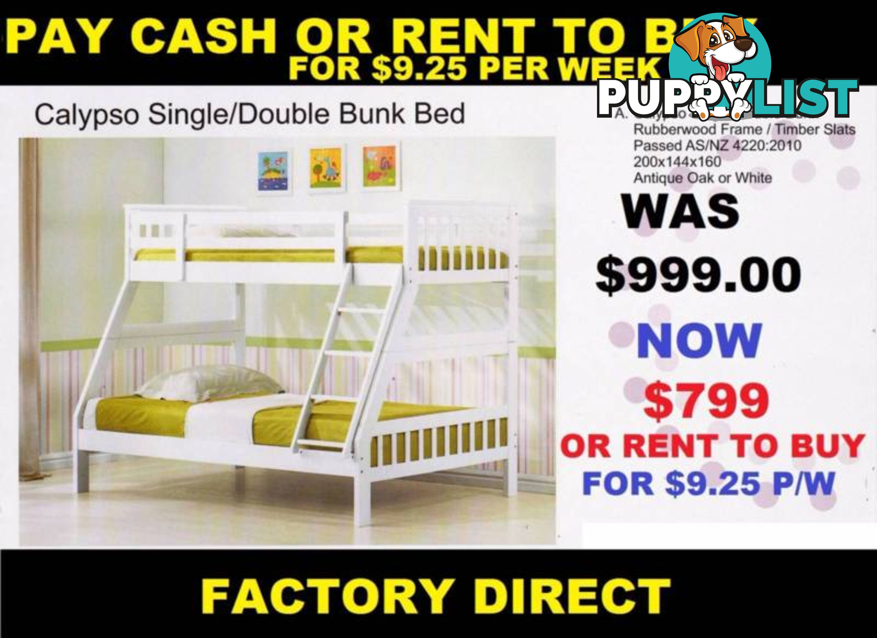 NEW BUNKS Single Bottom And Double Top. RENT KEEP $8.95 PW