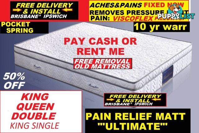 NEW MATTRESS QUEEN, KING MEMORY FOAM PILLOW TOP. RENT $9.45PW