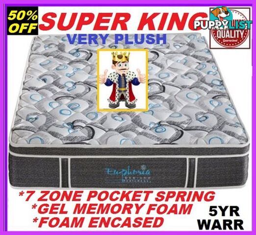 NEW SUPER KING MATTRESS Pillow Top. 10 YR Warranty. RENT $14 PW.