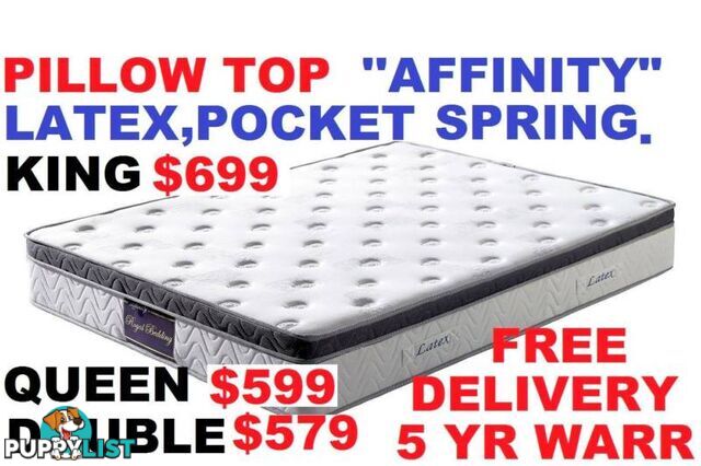 NEW QUEEN MATTRESS LATEX PILLOW TOP POCKET SPRING. RENT $6.35PW