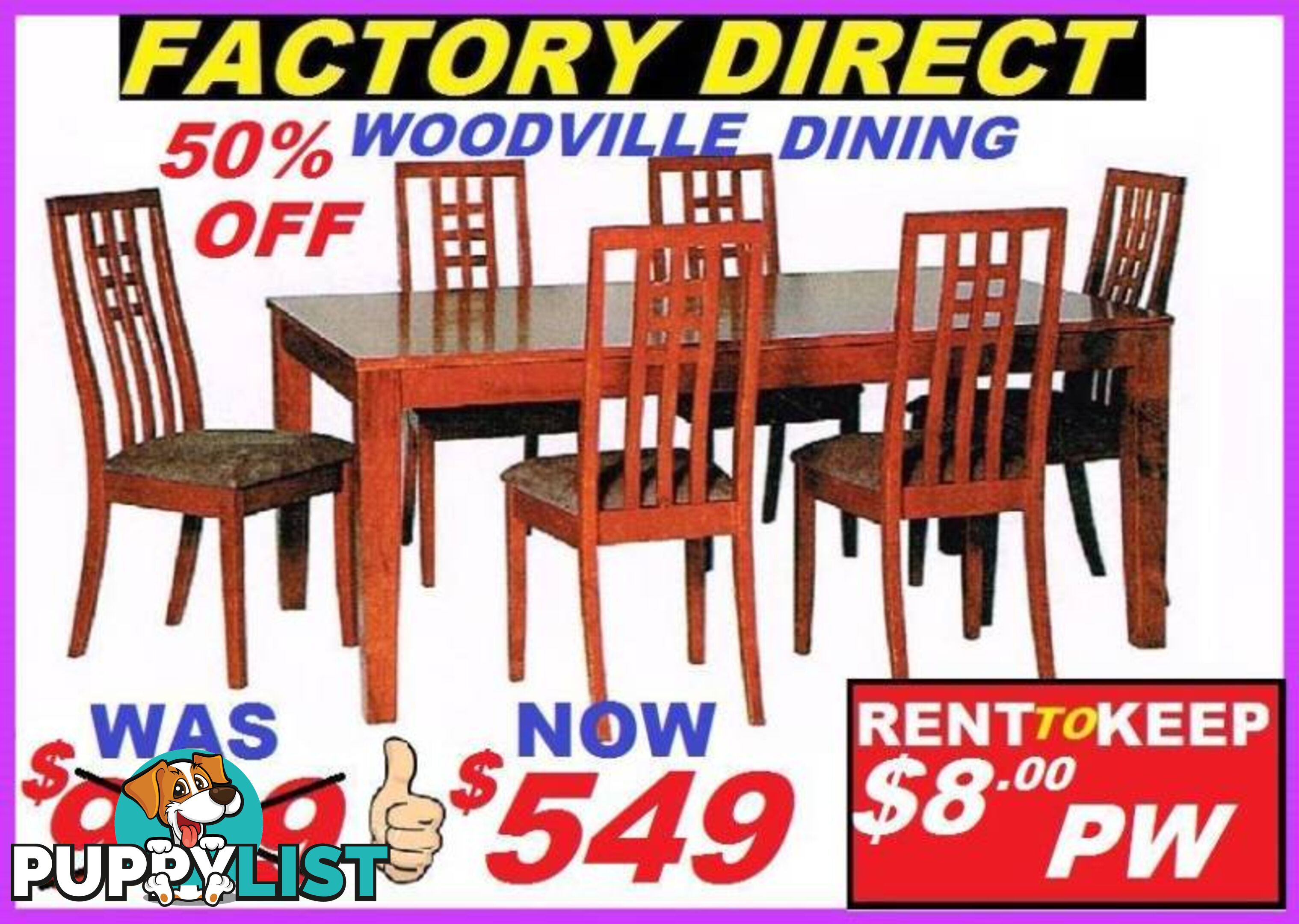 New Dining Suite 7 Piece Cash $549 Or Rent To Keep $8 PW