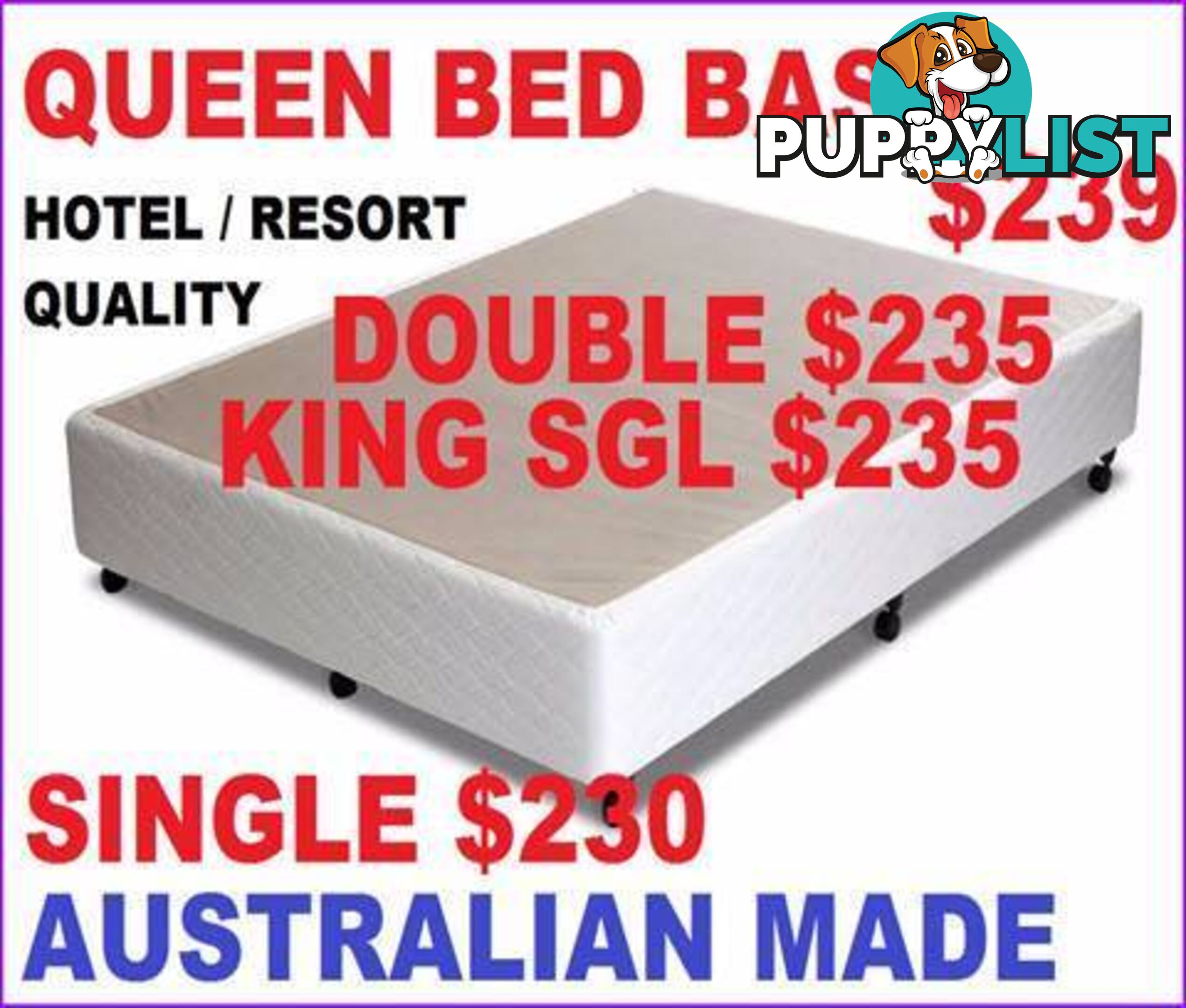 NEW BED BASE KING, QUEEN, DOUBLE, KING SINGLE, SINGLE