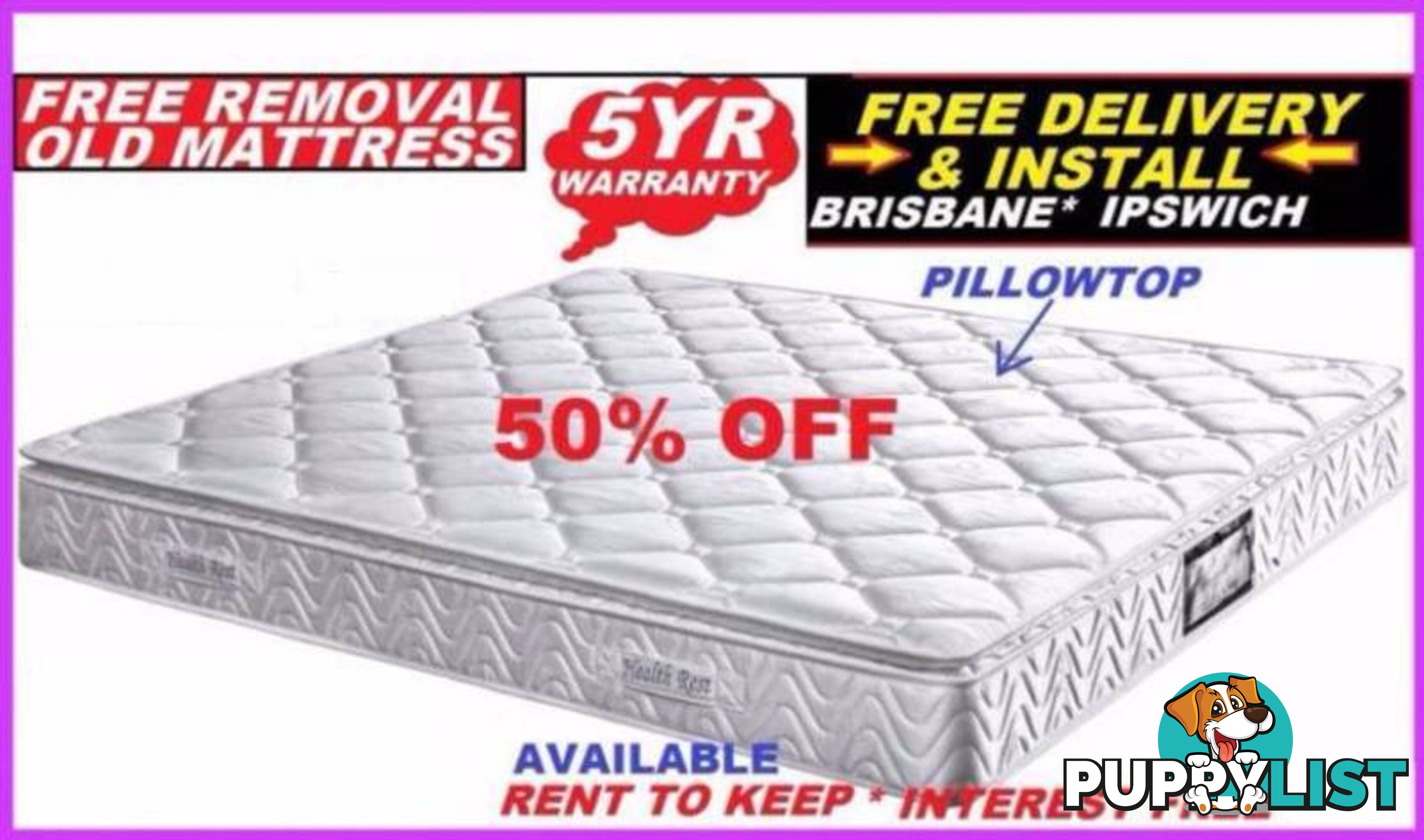 NEW QUEEN MATTRESS $279, DOUBLE $269, SINGLE $229. 50% OFF