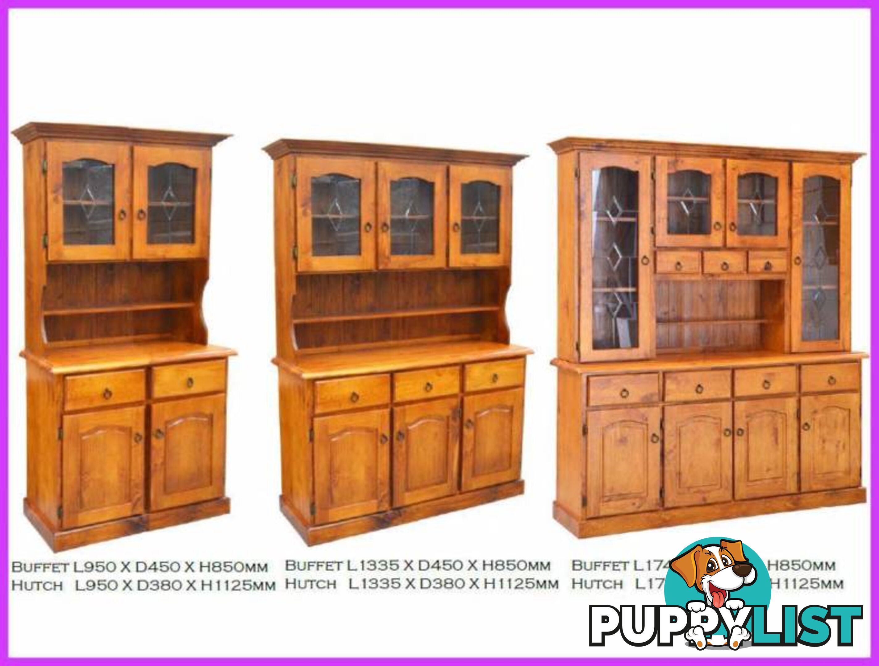 NEW Buffet Hutch Lead Light Solid. All Sizes. RENT KEEP $9.25 PW