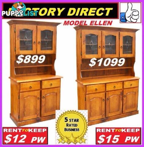 NEW Buffet Hutch Lead Light Solid. All Sizes. RENT KEEP $9.25 PW